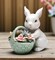 Ceramic Easter Bunny Rabbit With Flower Basket Figurine, Home Décor, Gift for Her, Gift for Mom, Spring Decor